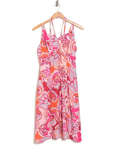 19 Cooper Floral Crossover Strap Sleeveless Dress In Red/coral At Nordstrom Rack