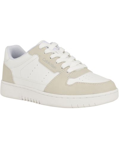 Calvin Klein Hattea Round Toe Lace Up Casual Sneakers - White
