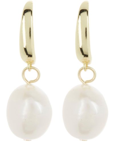 Argento Vivo Sterling Silver Imitation Pearl Dangle Hoop Earrings - White