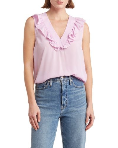 French Connection Ruffle V-neck Crepe Top - Blue
