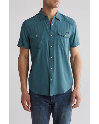 Lucky Brand Western Workwear Short Sleeve Shirt - Blue