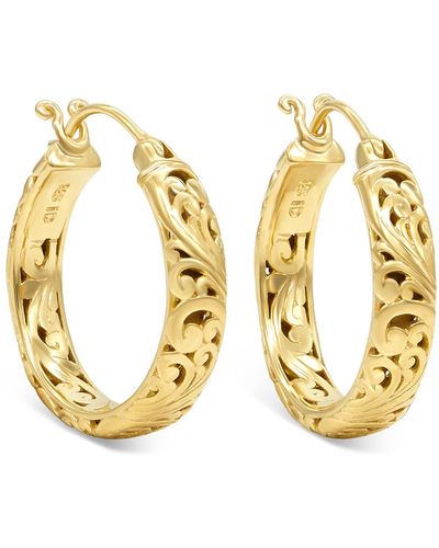 DEVATA 18k Yellow Gold Plated Sterling Silver Bali Hoop Earrings - Metallic