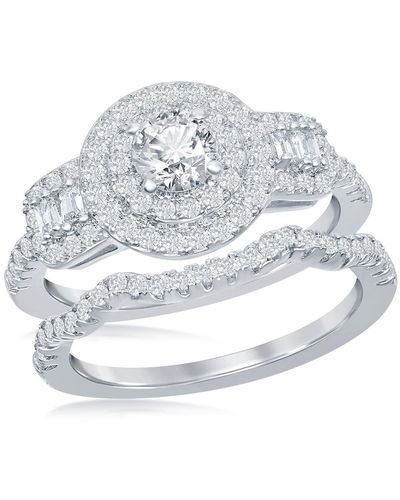 Simona Sterling Silver Cz Engagement Ring & Wedding Band Set - Gray