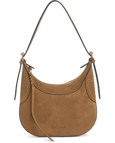 Rebecca Minkoff Pippa Studded Suede Small Hobo Bag In Military At Nordstrom Rack - Brown