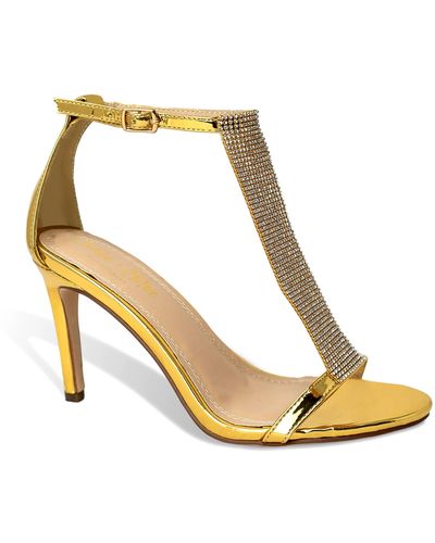 In Touch Footwear Gigi Rhinestone T-strap Sandal - Metallic