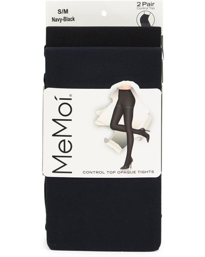 Memoi 2-pack Solid Control Top Tights - Black