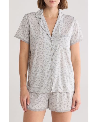 Splendid Leopard Lace Trim Short Pajamas - White