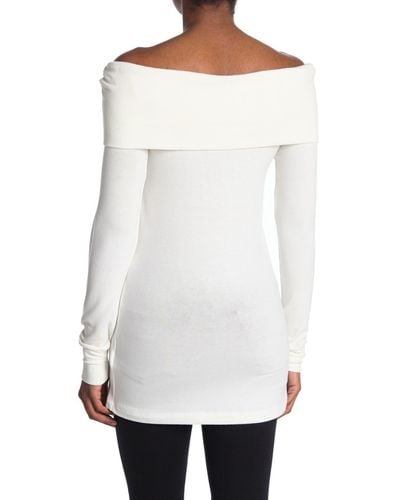 Go Couture Foldover Off The Shoulder Tunic Sweater - White