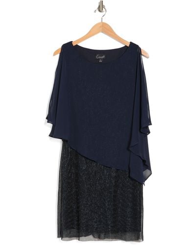 Connected Apparel Cape Overlay Chiffon Shift Dress - Blue
