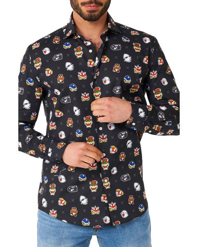 Opposuits Super Mario Bad Guys Trim Fit Button-up Shirt - Black