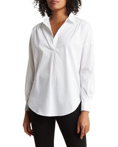 T Tahari Oversized Poplin Tunic Shirt - White