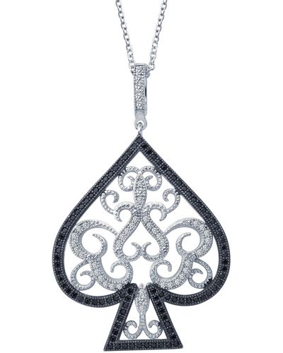 Lafonn Classic Simulated Black And Clear Diamond Lucky Lady Spade Pendant Necklace - White