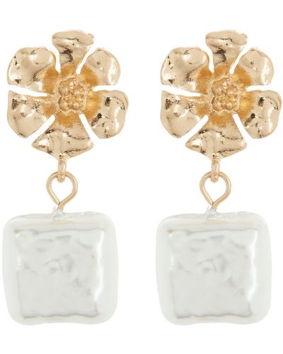Melrose and Market Imitation Square Pearl Flower Earrings - White