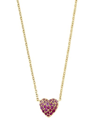 Effy 14k Yellow Gold Pavé Pink Sapphire & Ruby Heart Pendant Necklace - White