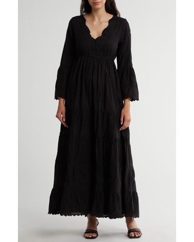 Raga Jaya Embroidered Long Sleeve Maxi Dress - Black