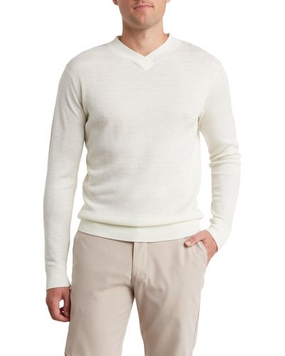 Peter Millar Shoreline V-neck Linen & Merino Wool Sweater - White