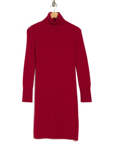Sofia Cashmere Long Sleeve Cashmere Turtleneck Sweater Dress - Red