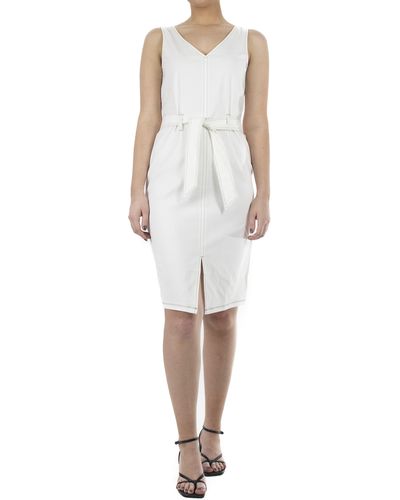 Nina Leonard Millennium Sleevess Belted Dress - White
