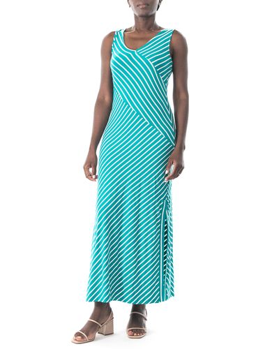 Nina Leonard V-neck Stripe Maxi Dress - Blue