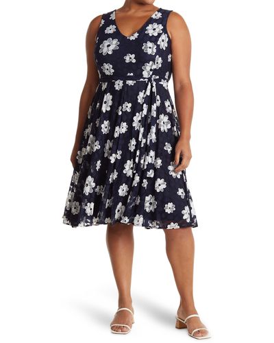 Tommy Hilfiger Daisy Lace Floral Belted Dress - Blue