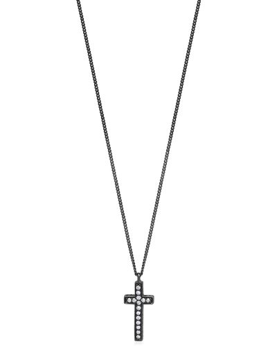 Lois Hill Black Rhodium Plated Sterling Silver Diamond Cross Pendant Necklace - Metallic
