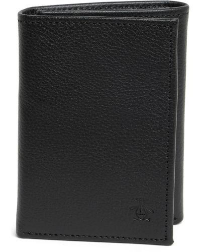 Original Penguin Pebbled Leather Trifold Wallet - Black