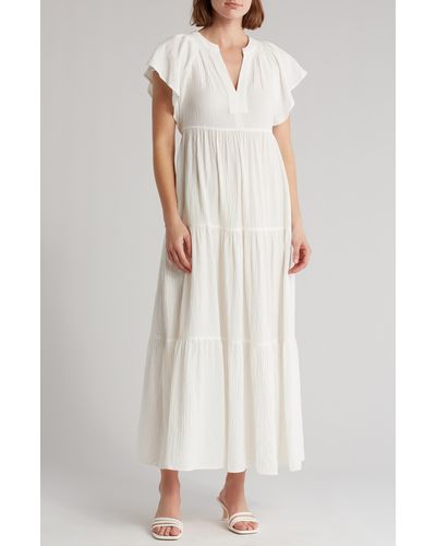 Calvin Klein Tiered Gauze Maxi Dress - White