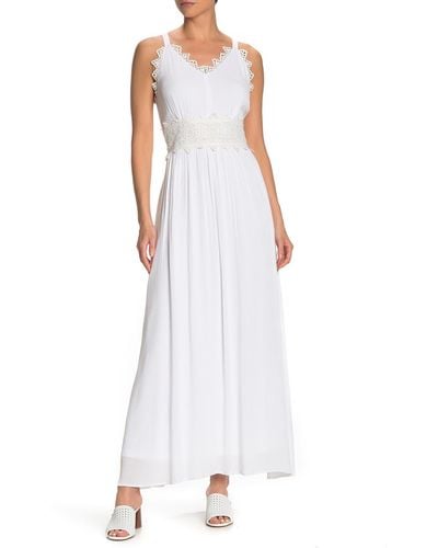 Nina Leonard Sleeveless Lace Trim Maxi Dress - White