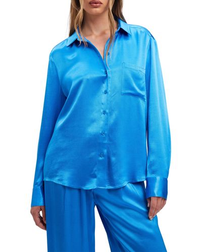 Bardot Satin Crepe Button-up Shirt - Blue