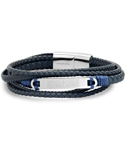 HMY Jewelry Prayer Layered Braided Leather Bracelet - Blue