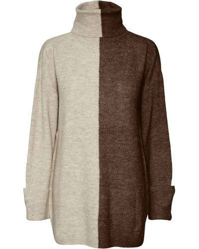 Vero Moda Lefile Colorblock Turtleneck Sweater - Brown