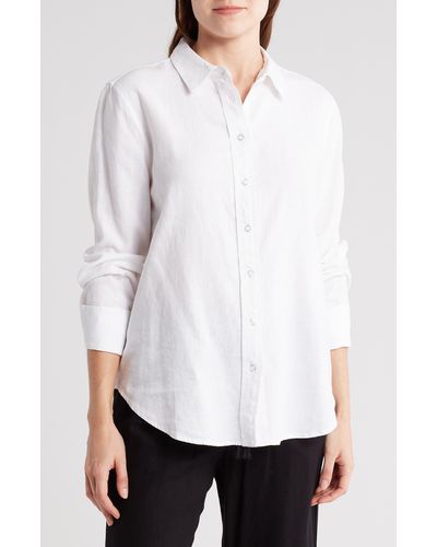 Ellen Tracy Linen Blend Button-up Shirt - White