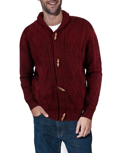 Xray Jeans Shawl Collar Cable Knit Cardigan - Red
