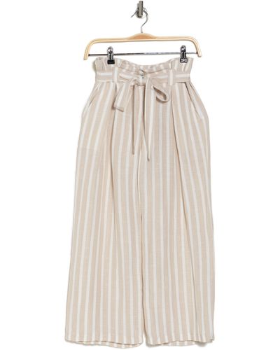 Elie Tahari Stripe Wide Leg Linen Blend Pants - Natural