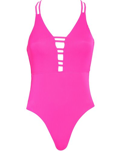 Nicole Miller Plunge Cutout Ribbed One-piece Swimsuit - Pink