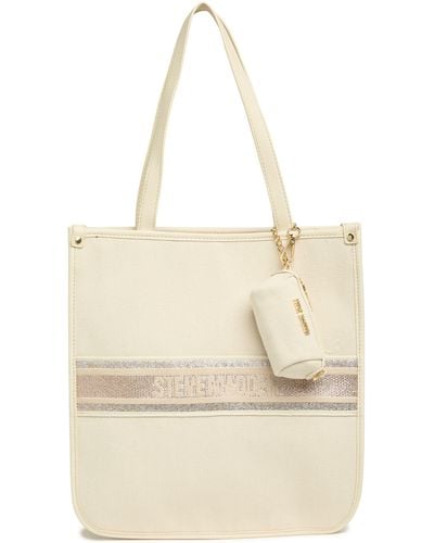 Steve Madden City Canvas Tote With Removable Pouch - Natural