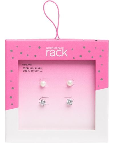 Nordstrom Set Of 2 Sterling Silver Cubic Zirconia & Imitation Pearl Stud Earrings - Pink