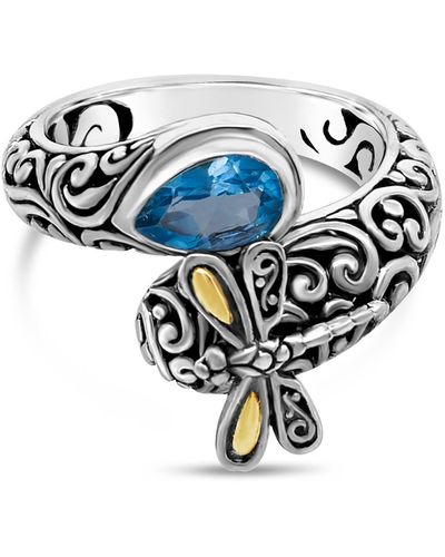 DEVATA Sweet Dragonfly 18k Gold & Sterling Silver Swiss Blue Topaz Bypass Ring - Metallic
