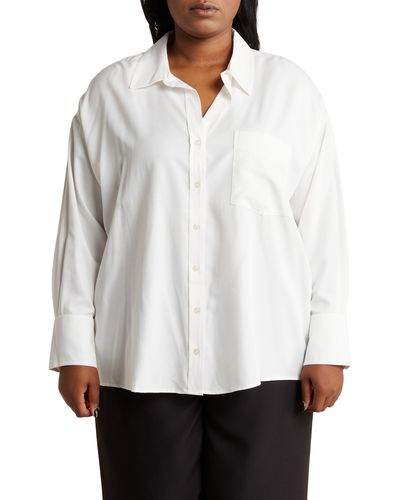 Rachel Roy Long Sleeve Button-up Tunic Shirt - White
