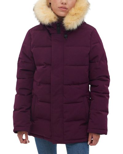 Bench Hooded Puffer Jacket With Faux Fur Trim - Purple