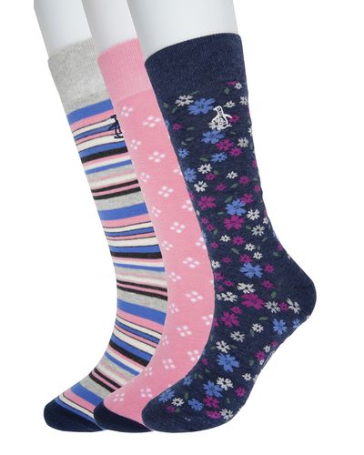 Original Penguin Darsey Floral & Stripe 3-pack Crew Socks - Blue