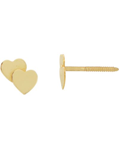 CANDELA JEWELRY 14k Yellow Gold Double Heart Stud Earrings - Metallic