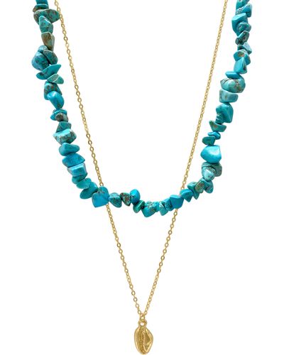 Adornia Multi Shape Turquoise Stone Layered Necklace - Blue