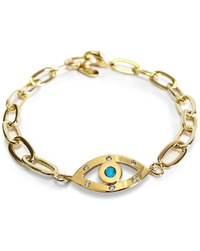 Liza Schwartz Cubic Zirconia Evil Eye Paper Clip Chain Bracelet - Metallic