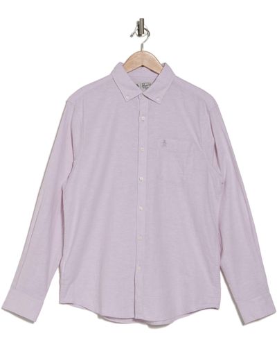 Original Penguin Linen Blend Woven Solid Button-down Shirt - Purple