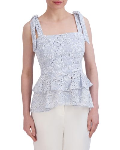 BCBGMAXAZRIA Ruffle Embroidered Eyelet Camisole Top - Blue