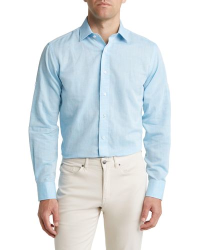 Lorenzo Uomo Trim Fit Solid Cotton & Linen Dress Shirt - Blue