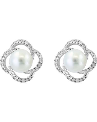 Effy Sterling Silver Freshwater Pearl & Diamond Stud Earrings - White