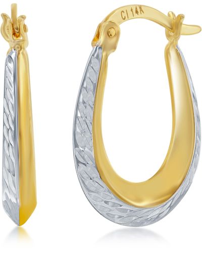 Simona 14k Two-tone Gold Diamond Cut Oval Hoop Earrings - Metallic