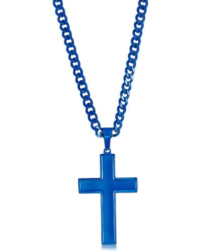 Black Jack Jewelry Stainless Steel Cross Pendant Necklace - Blue